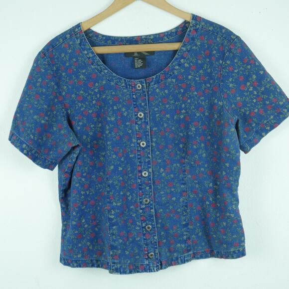 Vintage M L Top Skirt Set Linen Blend 90s Cottagecore Midi Floral Prairie Modest - Picture 2 of 11